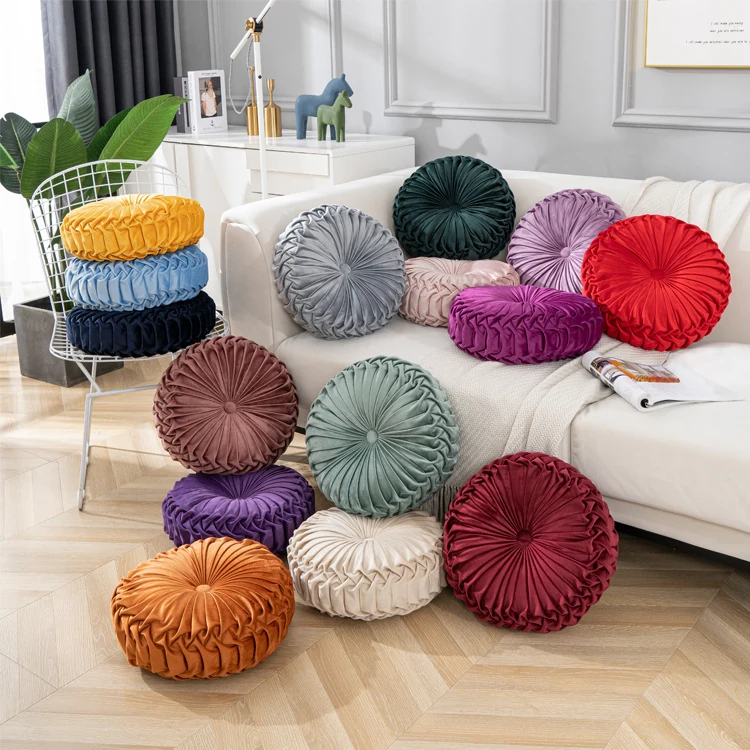 Round Pleated Floor Cushion Set